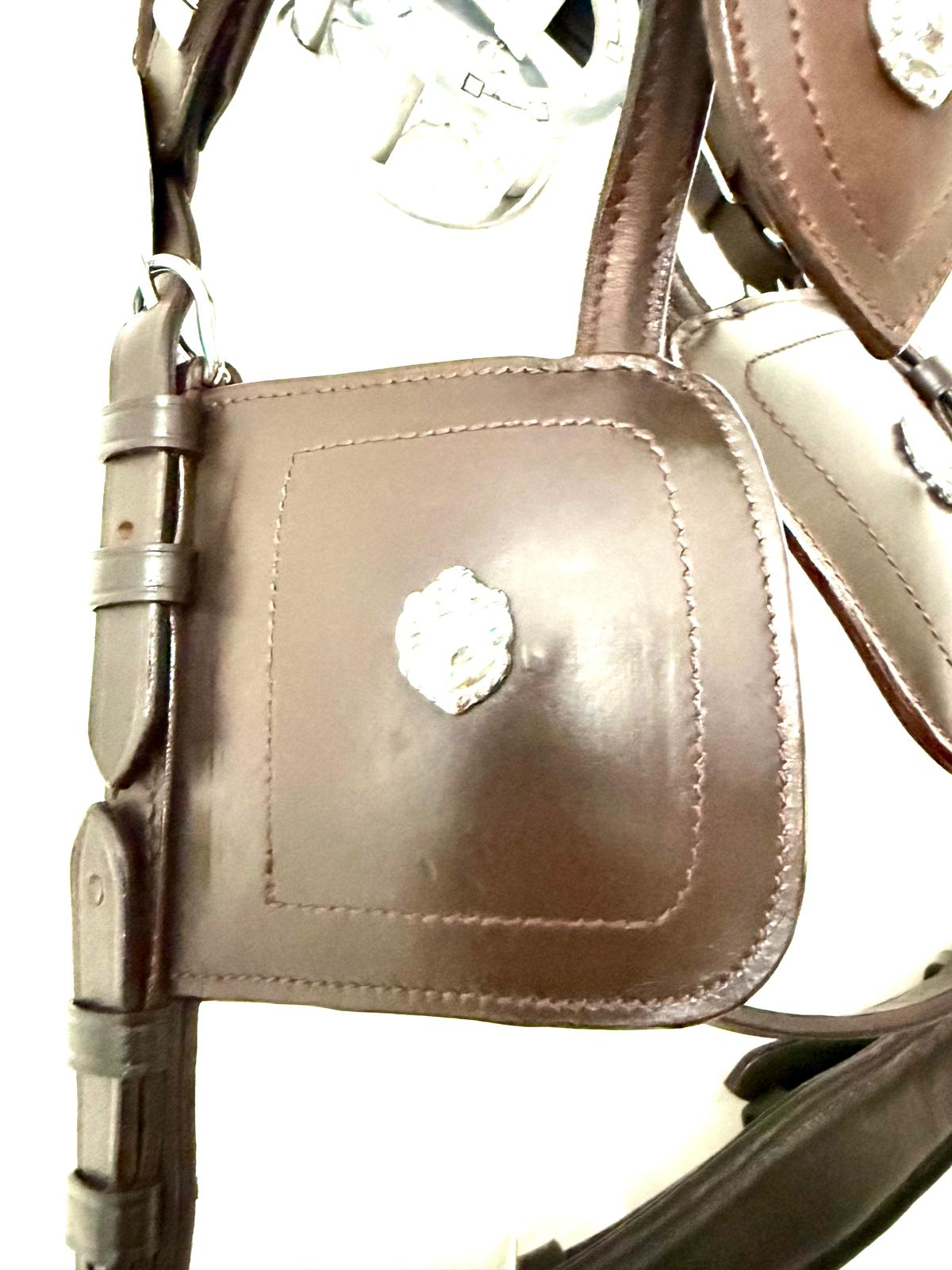 "Full size blinkered driving bridle black leather side view – Sui Saddlery"