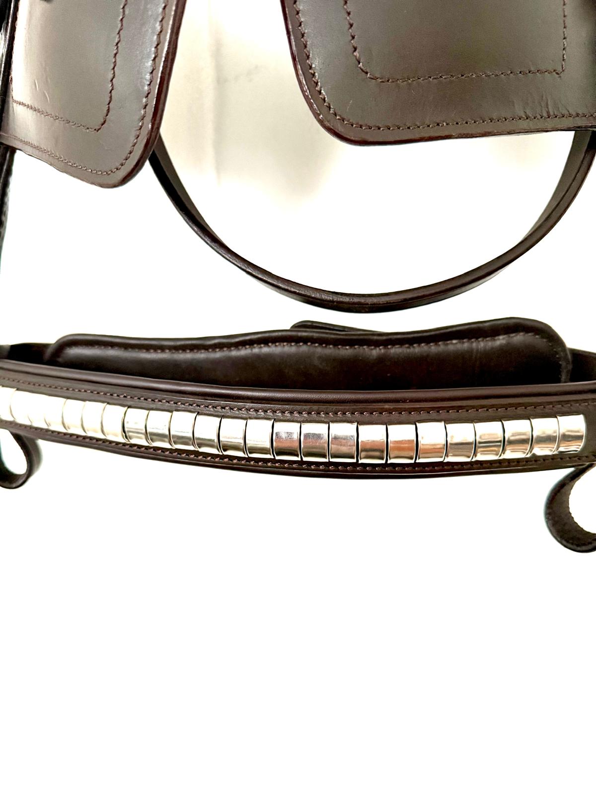 "Brown leather driving bridle with blinkers cob size – Sui Saddlery"