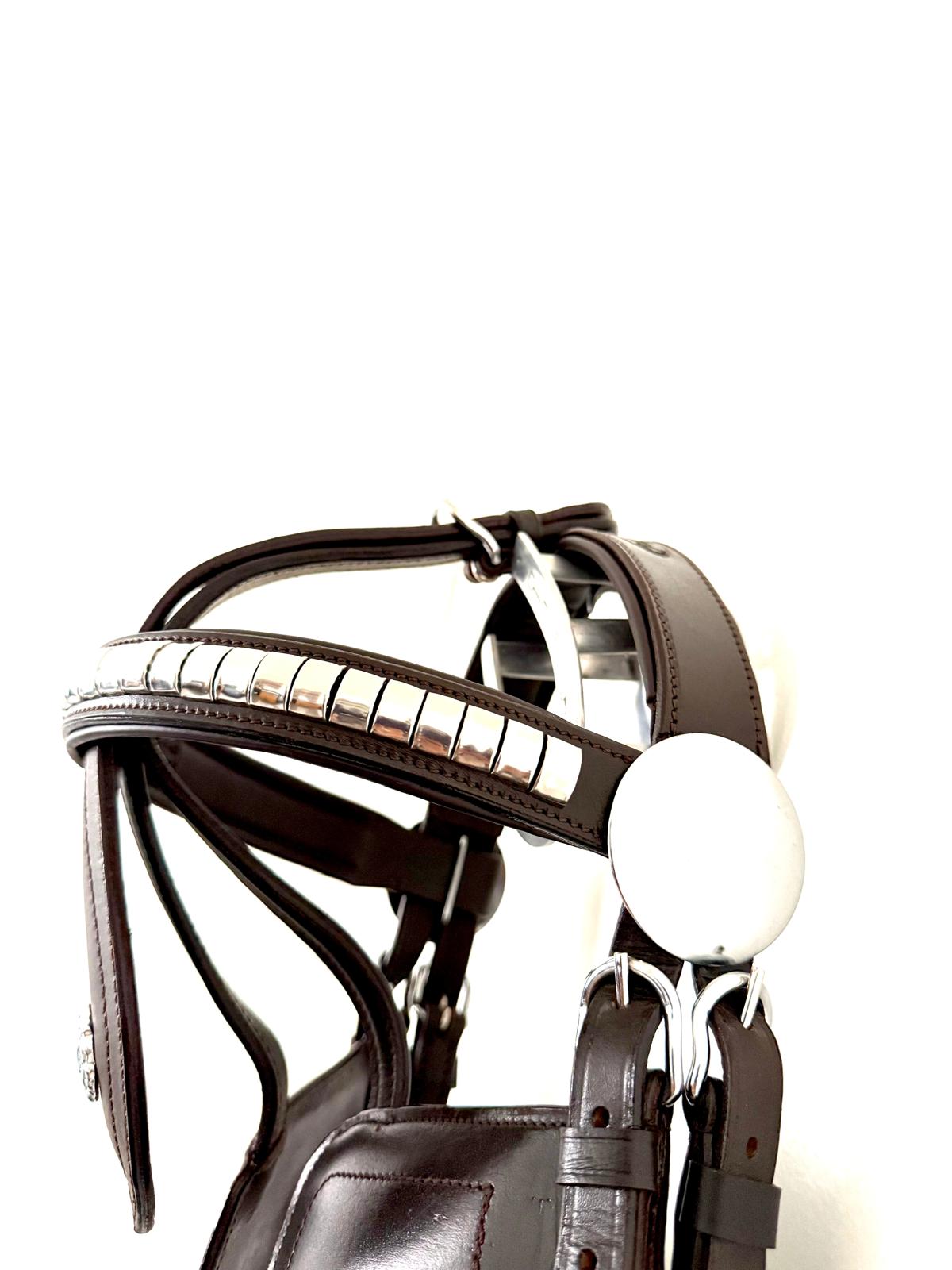 Blinkered Driving Bridle – Pony Cob Full, Black & Brown