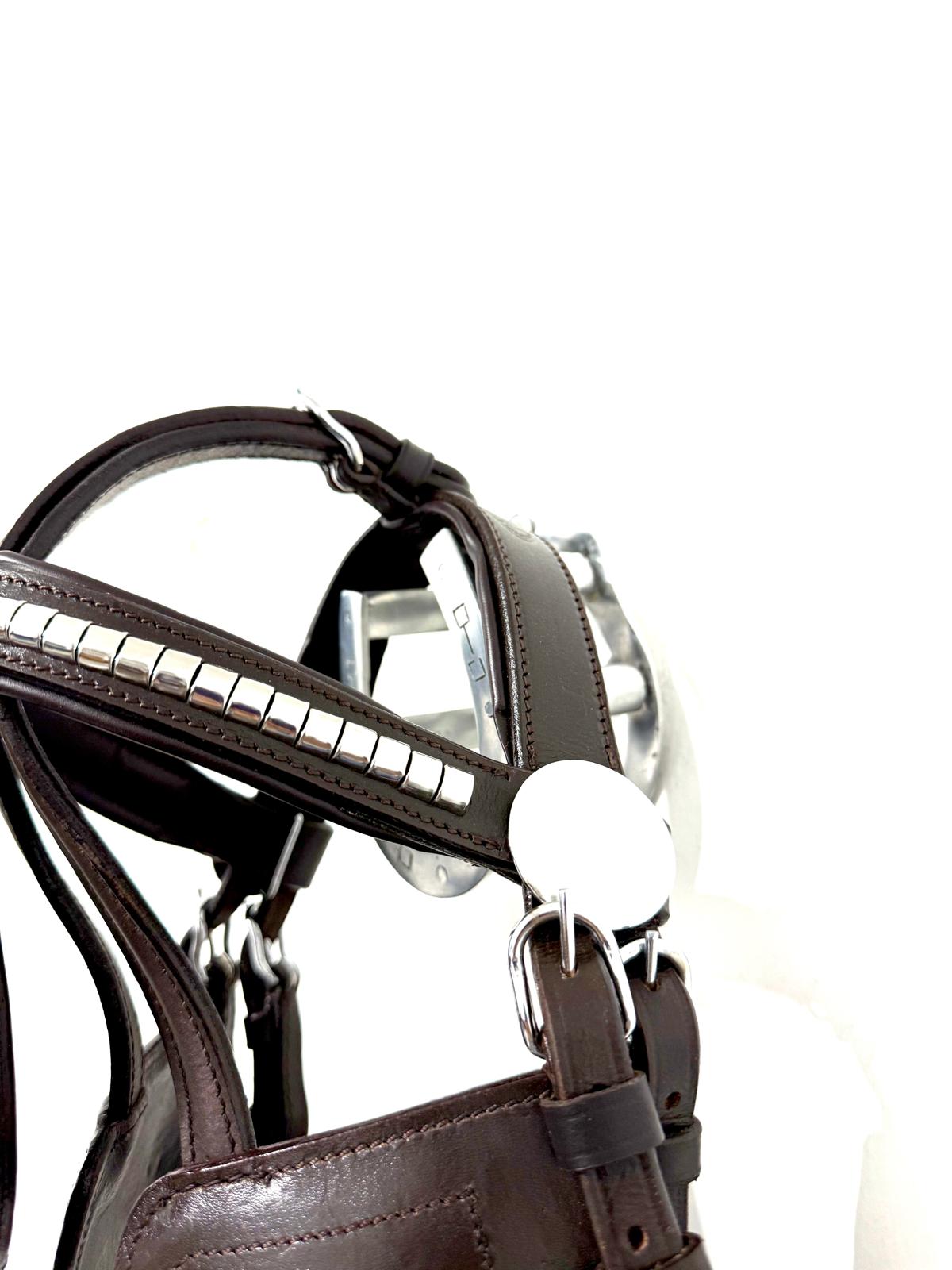 "Big pony driving bridle with square blinkers brown – Sui Saddlery"