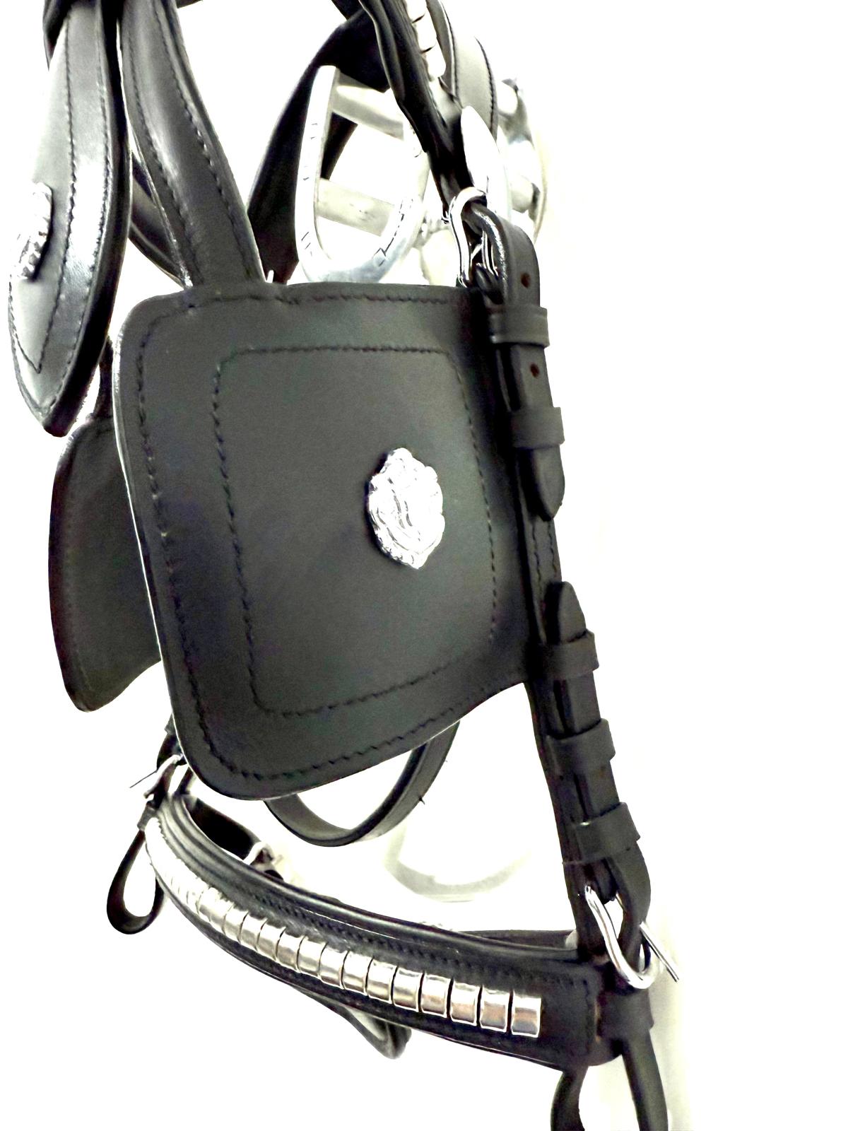Big Pony Blinkered Driving Bridle – Black & Brown Leather