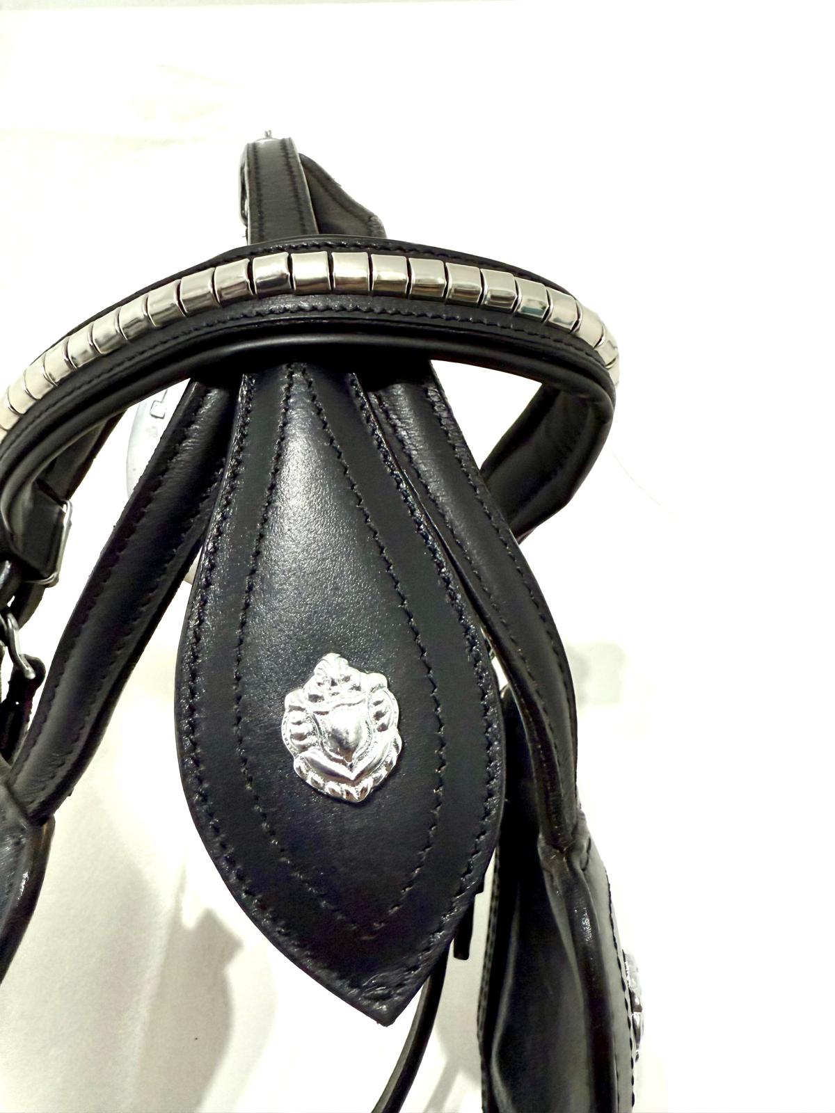 "Brown leather big pony driving bridle full view – Sui Saddlery"