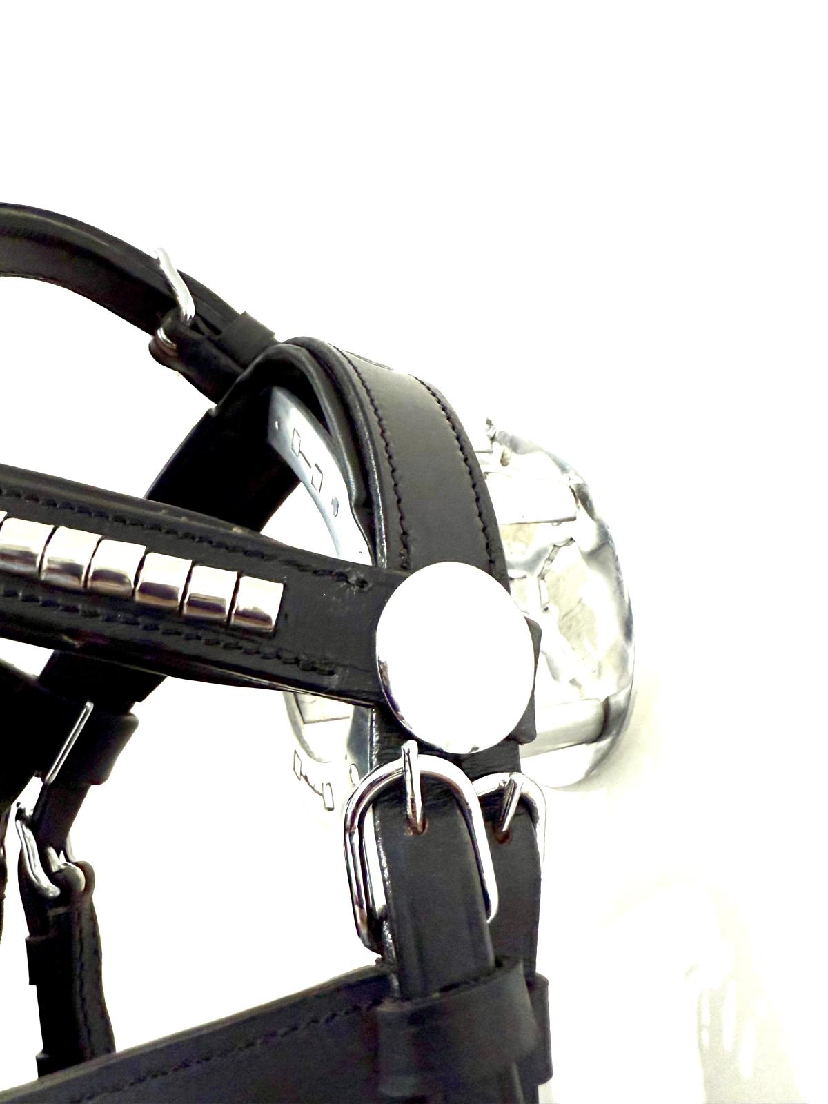 Small Pony Blinkered Driving Bridle – Black & Brown