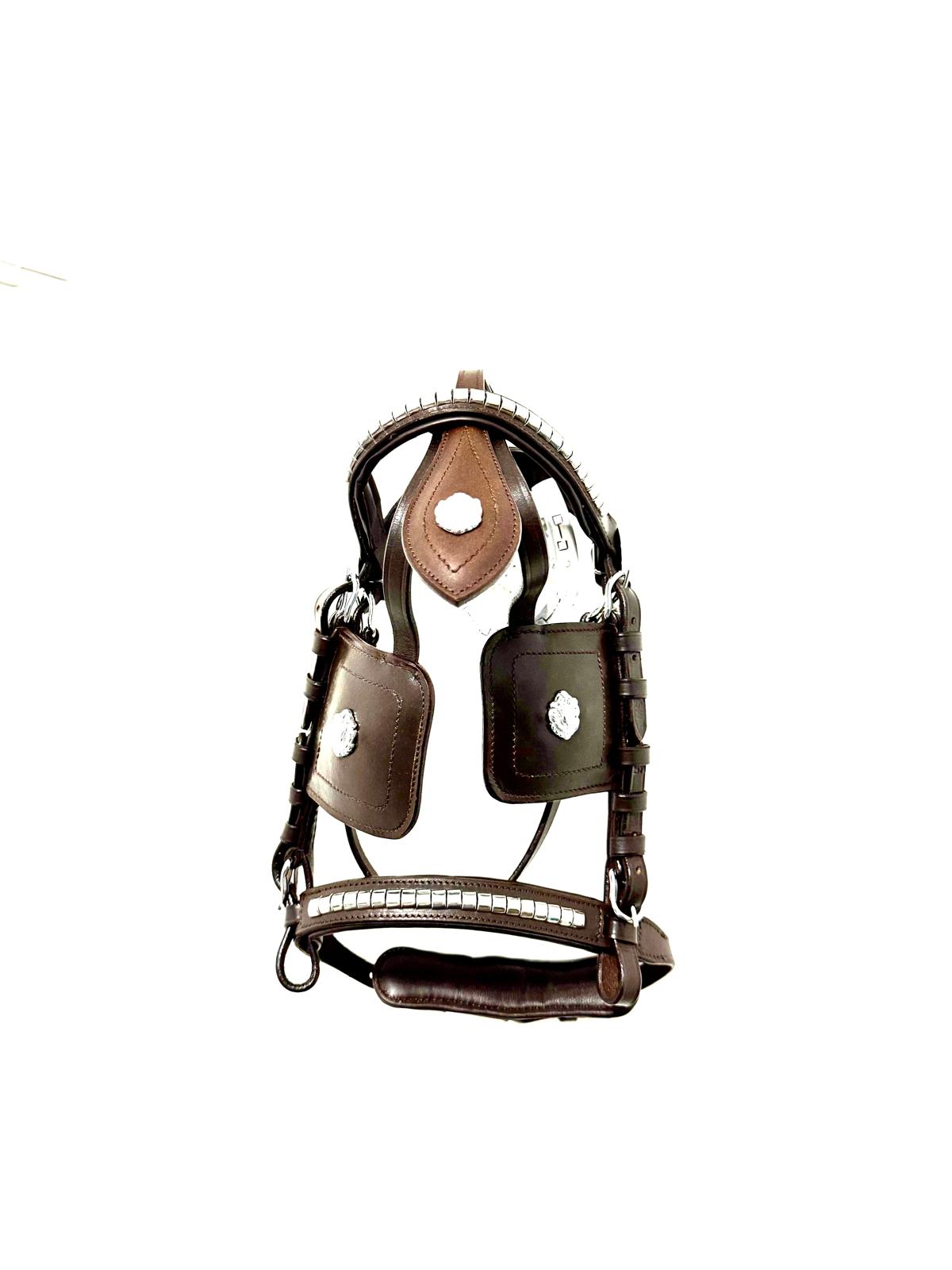 "Mini Shetland blinkered driving bridle black leather – Sui Saddlery"