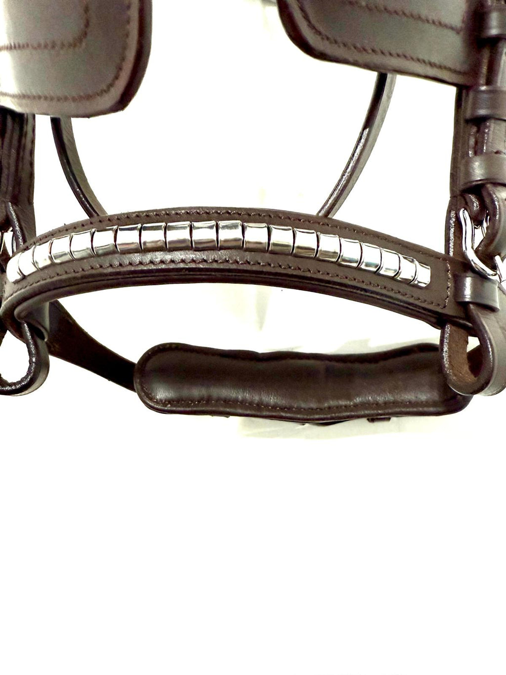 "Mini Shetland blinkered bridle browband close up – Sui Saddlery"
