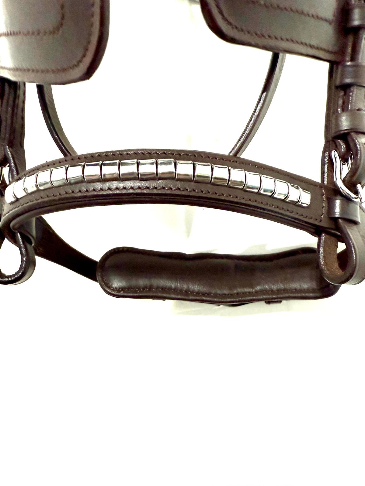 "Mini Shetland blinkered bridle browband close up – Sui Saddlery"