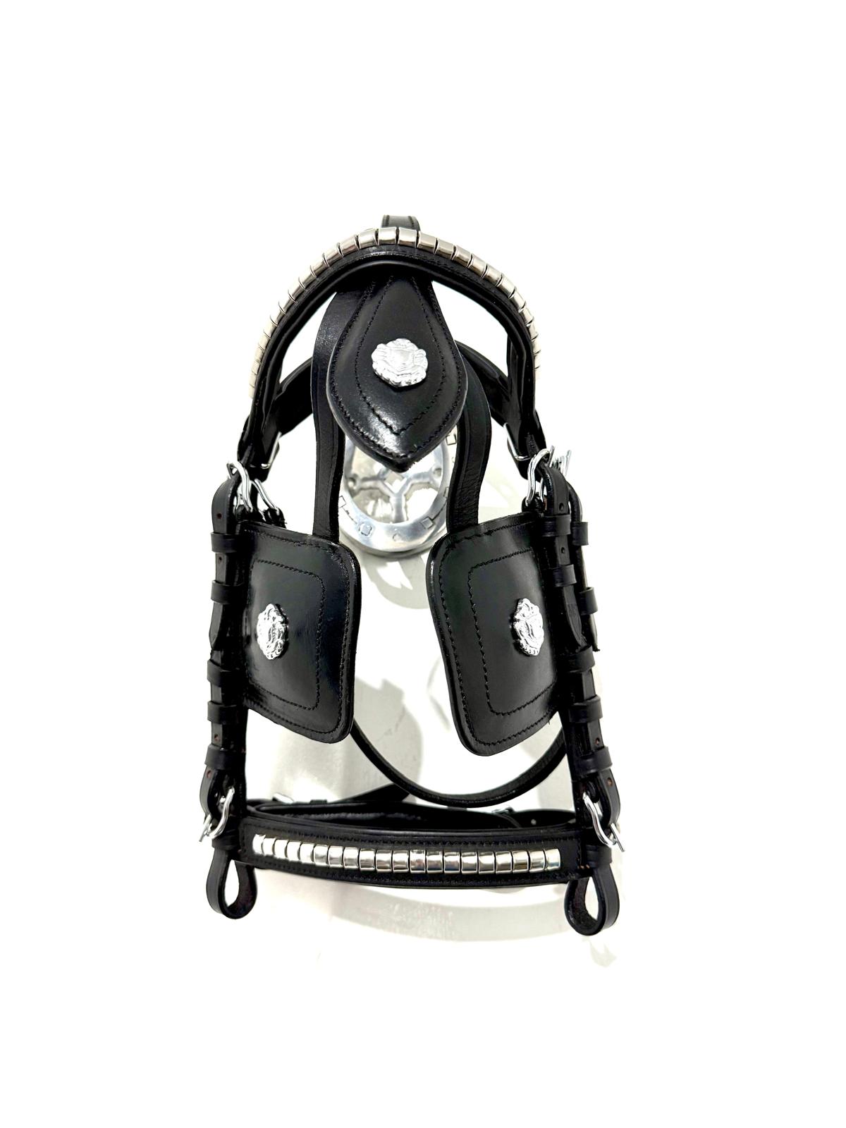"Mini Shetland driving bridle with blinkers side view – Sui Saddlery"