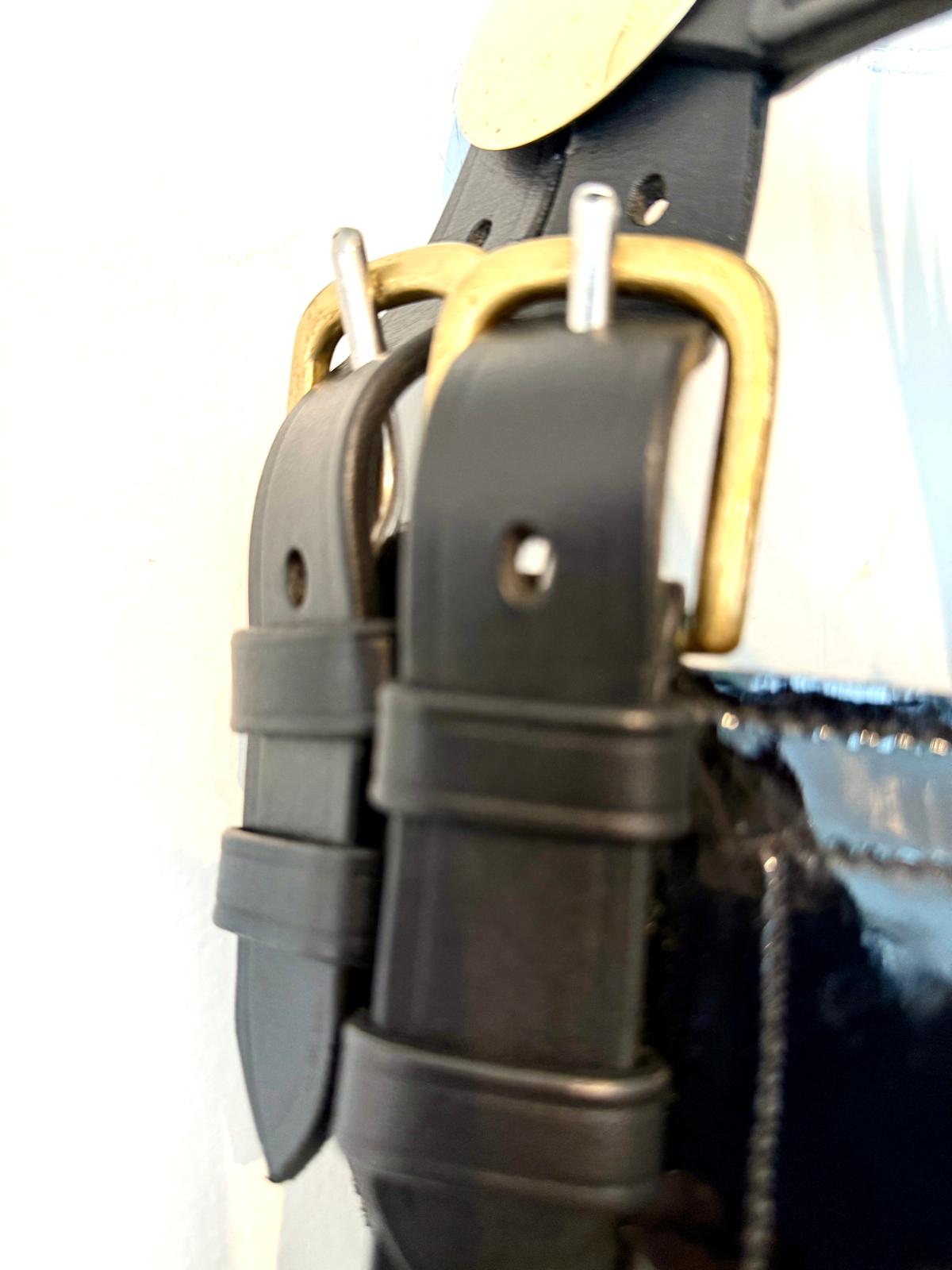 "Black patent driving bridle for Shire Clydesdale brass hardware – Sui Saddlery"