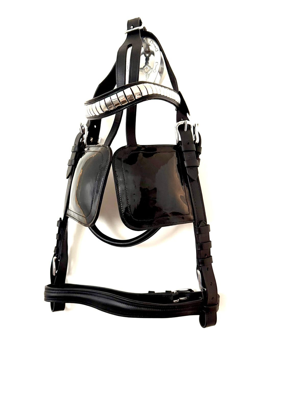 "Heavy horse driving bridle with square blinkers silver fittings – Sui Saddlery