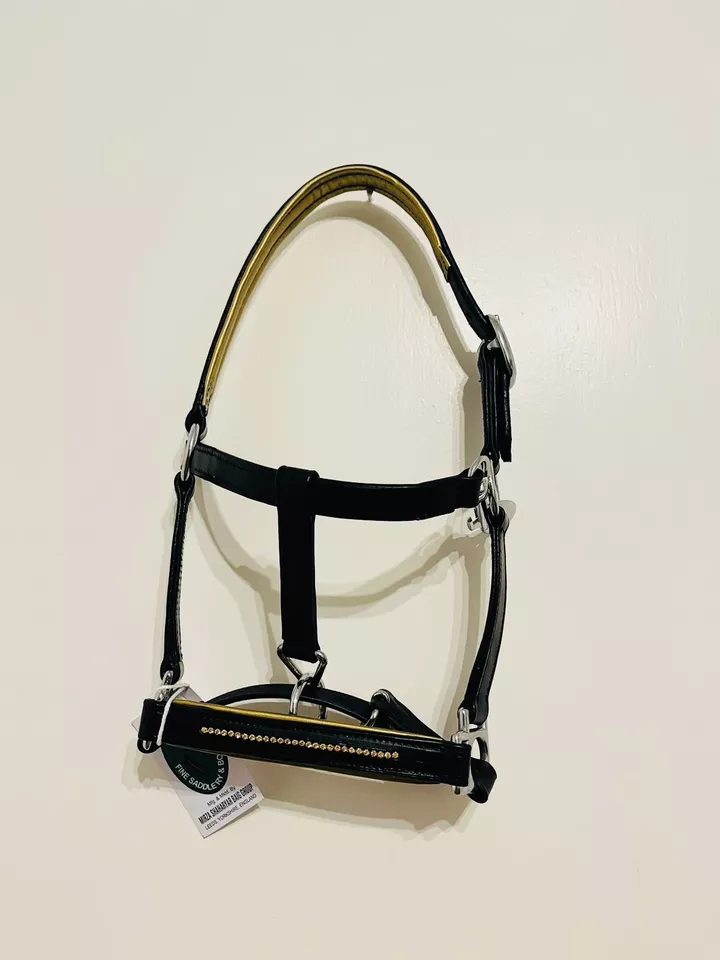 Mini Shetland Leather Headcollar Bling Bling in gold Free Postage